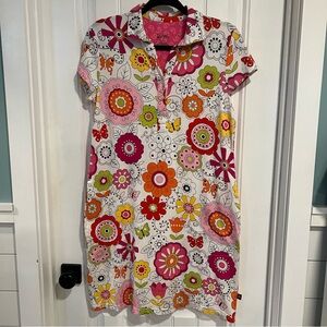 Nick & Nora Colorful Floral Collared Pajama Night Gown. Size Small.